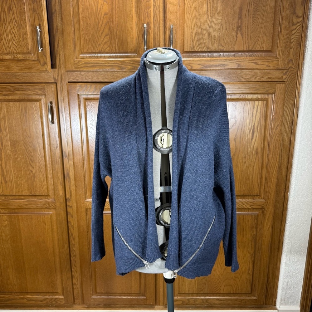 Nordstrom Blue Knit Cardigan‎ Asymmetrical Zip Pockets One Size